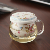 陶瓷内胆三件杯茶具 瓷胆过滤花茶杯 加厚耐热玻璃套装带盖包邮
