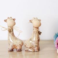 欧式摆设客厅装饰 陶瓷饰品小摆件 可爱陶瓷小鹿长颈鹿 超值对装