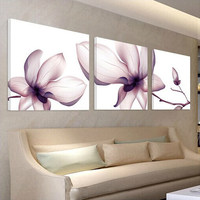 客厅装饰画沙发背景墙挂画现代简约三联壁画透明花卧室无框画墙画