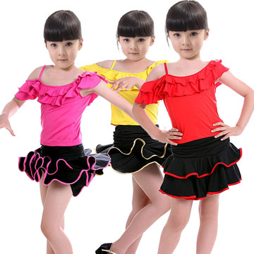儿童斜肩吊带舞蹈服 女童拉丁舞练功裙服 少儿考级演出服装夏季