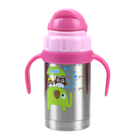 儿童不锈钢保温水杯304直身杯子婴儿水壶带吸管手柄学饮杯正品