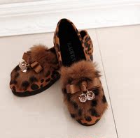 冬季兔毛豆豆鞋平跟平底鞋加绒单鞋保暖鞋棉鞋工作鞋豹纹女鞋子潮