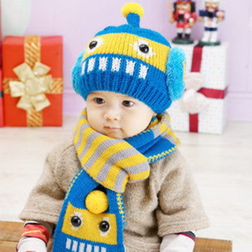 2014韩版男童女童儿童帽子婴儿帽宝宝帽子毛线帽2件套秋冬季包邮
