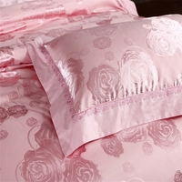 正品婚庆床品丝棉提花双人枕套粉色枕头套罩全棉贡缎绣花一对包邮