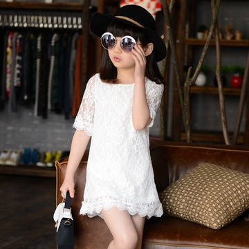 女童童装2015夏装新款 韩版儿童宝宝蕾丝公主裙裙子 纯色连衣裙