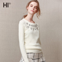 新韩版打底衫女毛衣短款2015秋季 圆领钉珠针织长袖修身套头