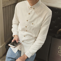 2015春季新款男士亚麻衬衫 日系青少年棉麻薄款衬衣大码男装寸衫