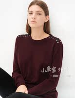 2015秋冬法国 新款 羊毛羊绒混纺 肩部绑带 宽松基础版毛衣针织衫