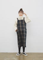 2015新品韩版学院风毛呢甜美格纹吊带连衣裙长裙