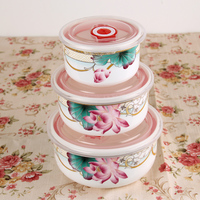 景德镇高档骨瓷保鲜碗三件套装密封陶瓷碗带盖冰箱午餐便当盒饭盒