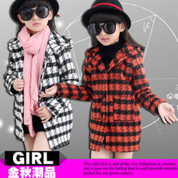 童装新款外套2015冬装韩版长袖女童加厚外套 毛呢料儿童格子大衣