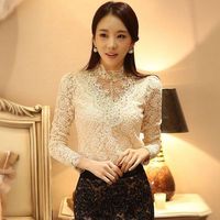 2015新款韩版秋冬装女修身显瘦长袖加绒加厚蕾丝衫上衣气质打底衫