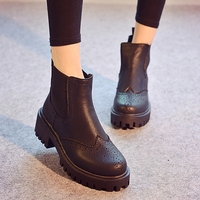 15秋冬季新款短靴韩版粗跟厚底及踝靴防水台中跟裸靴圆头时尚女靴