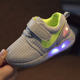 婴儿学步鞋夏季宝宝凉鞋防滑运动鞋LED灯软底鞋0-3岁儿童网鞋休闲