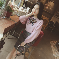 韩国新款甜美蝴蝶结系带毛衣女装宽松套头女士打底衫女秋冬针织衫