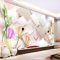 画壁3D郁金香简约现代电视背景墙纸壁纸客厅卧室温馨大型壁画纸