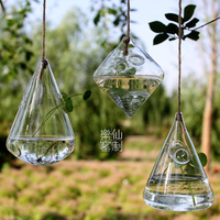 几何透明玻璃悬挂花瓶 时尚水培小吊瓶 家居装饰墙壁吊挂瓶