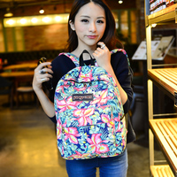 2015韩版新款女双肩包学院潮学生书包枫叶树叶印花涂鸦帆布背包