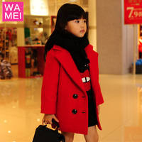 女童羊毛呢子大衣红色外套5中大童女孩新年装8小童2-9岁6韩版3冬