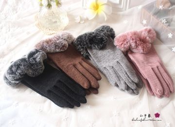 獭兔毛口羊毛手套羊绒手套女士秋冬天时尚五指手套分指手套韩版