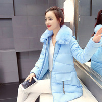 2015新款韩版修身潮流连帽轻薄女款常规中长款羽绒棉服