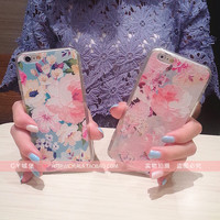 苹果6手机壳iphone5/5s/6plus全包软边透明花朵小清新粉色女