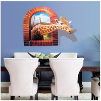 3D仿真立体长颈鹿墙贴纸宿舍卧室儿童房间客厅创意装饰背景可移除