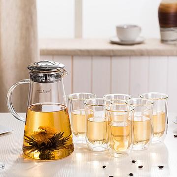 特莱滋 玻璃冷水壶凉水杯 透明耐高温水具组合 家用茶具水杯套装