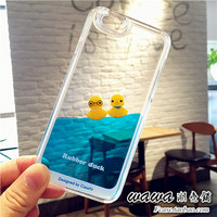 韩国iPhone6 plus游泳小黄鸭子手机壳 苹果6流动液体保护套5S流沙