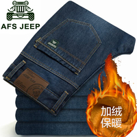 Afs Jeep战地吉普男装牛仔裤 冬季加绒加厚保暖修身直筒裤男大码