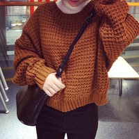 韩版宽松百搭蝙蝠袖毛线衣外套 秋装新款纯色简约学生毛衣女潮F02