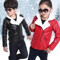 2015冬季童装男女童机车皮衣 中大童加绒加厚夹克外套4-5-6-7-8-9