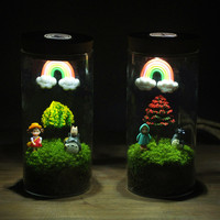 苔藓小品苔藓瓶生态瓶苔藓微景观龙猫微景观diy2个灯光版包邮