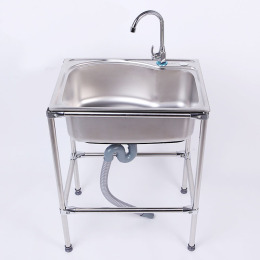 加厚一体成型不锈钢大单槽水槽双槽带定做落地支架子洗菜衣碗盆池