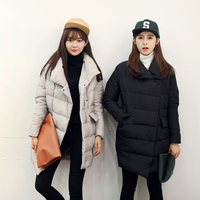 2015冬装新款独家设计隐形扣羽绒棉外套韩版中长款连帽纯色棉服女