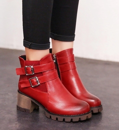 2015秋季新款欧美擦色短靴女靴子 中跟短筒皮靴 粗跟女鞋子骑士靴