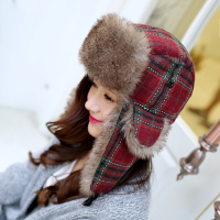 男女士冬季雷锋帽 可爱韩版潮户外护耳加厚滑雪保暖纯棉格子帽