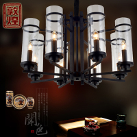 现代新中式吊灯铁艺客厅灯玻璃灯罩新古典LED蜡烛灯餐厅创意吊灯