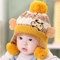 秋冬宝宝帽子0-1岁婴儿帽子6-12个月儿童护耳帽毛线帽小孩帽男女