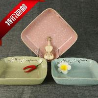 雪花日韩式和风餐具四方形菜盘手绘陶瓷碟釉下彩创意盘子特价包邮