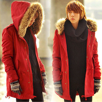2015冬装男风衣外套 韩版修身中长款毛领大衣 潮流豹纹大红风衣男