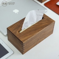 喜起胡桃木实木纸巾盒 木质抽纸盒客厅简约 创意木制收纳盒定制
