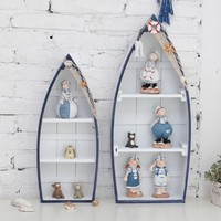 地中海风格客厅儿童房间创意装饰品家居收纳船型柜二件套置物架