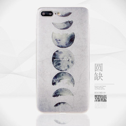 珀壳破壳儿圆缺浮雕黑白月相男女款iPhone7plus手机壳6s硅胶SE5S