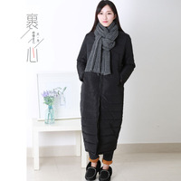 冬季女装 韩版黑色宽松加长棉衣 圆领拉链棉服外套