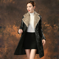 时尚气质修身皮衣外套女装2016冬季韩版长款狐狸毛领羽绒真皮大衣