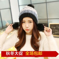 冬天韩国版男女情侣保暖毛线帽可爱女生黑色毛球棉帽绒球针织帽子