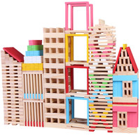 150片儿童建筑彩色原木色创意百变长条积木层层叠高益智拼搭玩具