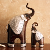 欧式木色大象摆件一对 时尚家居饰品工艺品 结婚礼物礼品客厅摆设
