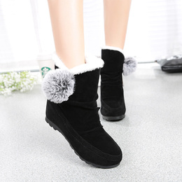 2015秋冬新款女靴韩版内增高坡跟中跟毛球中筒靴短靴子棉靴女鞋子